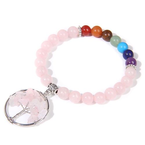 Bracelet En Quartz Rose Tendance, Perles De Cristal Rose, Breloques Extensibles En Pierre Naturelle, Bijoux De Guérison Pour Femmes, Cadeau Reiki
