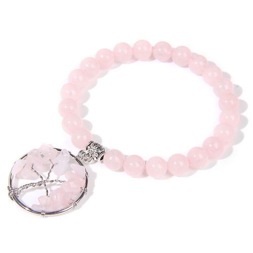 Bracelet En Quartz Rose Tendance, Perles De Cristal Rose, Breloques Extensibles En Pierre Naturelle, Bijoux De Guérison Pour Femmes, Cadeau Reiki