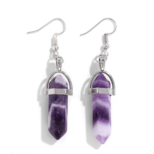 Boucles D'oreilles Boho En Quartz Naturel, Boucles D'oreilles De Guérison, Colonne Hexagonale Reiki, Agates, Pierre De Cristal, Crochet, Bijoux Pour Femmes