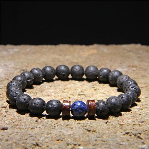 Bracelets Tibétain En Pierre De Lave Naturelle Bouddha Pour Hommes, Bracelet En Bois, Perle D'oeil De Tigre, Poli Et Élastique