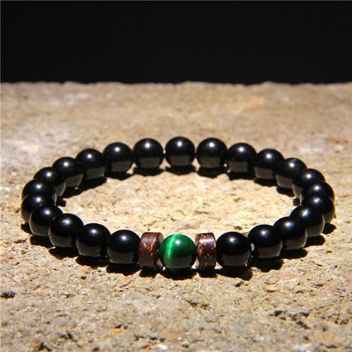 Bracelets Tibétain En Pierre De Lave Naturelle Bouddha Pour Hommes, Bracelet En Bois, Perle D'oeil De Tigre, Poli Et Élastique