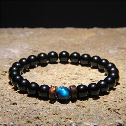 Bracelets Tibétain En Pierre De Lave Naturelle Bouddha Pour Hommes, Bracelet En Bois, Perle D'oeil De Tigre, Poli Et Élastique