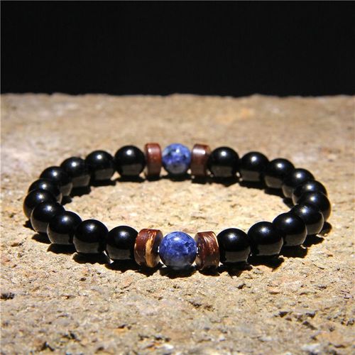 Bracelets Tibétain En Pierre De Lave Naturelle Bouddha Pour Hommes, Bracelet En Bois, Perle D'oeil De Tigre, Poli Et Élastique