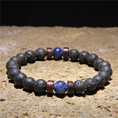 Bracelets Tibétain En Pierre De Lave Naturelle Bouddha Pour Hommes, Bracelet En Bois, Perle D'oeil De Tigre, Poli Et Élastique