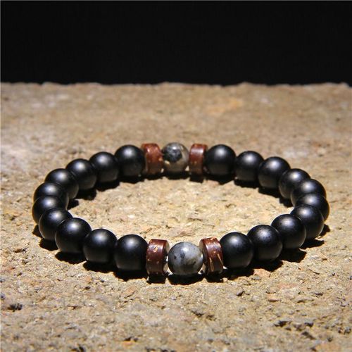 Bracelets Tibétain En Pierre De Lave Naturelle Bouddha Pour Hommes, Bracelet En Bois, Perle D'oeil De Tigre, Poli Et Élastique