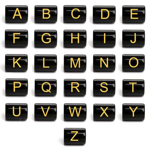 Perles Cylindriques De 26 Lettres De L'alphabet, Breloques En Onyx Noir, Pendentif, Accessoires De Bijoux Pour Bracelets À Faire Soi-Même