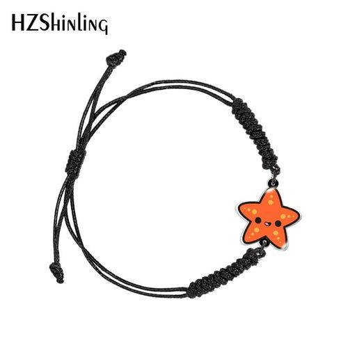 Bracelet En Résine Acrylique Époxy Pour Femmes, Imprimé De Dessin Animé De Poisson Étoile De Mer Noir Et Rouge, Tissage Réglable, Chaîne De Corde, Bijoux À La Mode