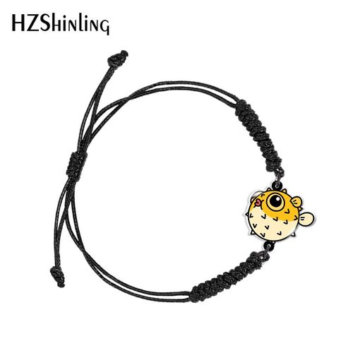 Bracelet En Résine Acrylique Époxy Pour Femmes, Imprimé De Dessin Animé De Poisson Étoile De Mer Noir Et Rouge, Tissage Réglable, Chaîne De Corde, Bijoux À La Mode