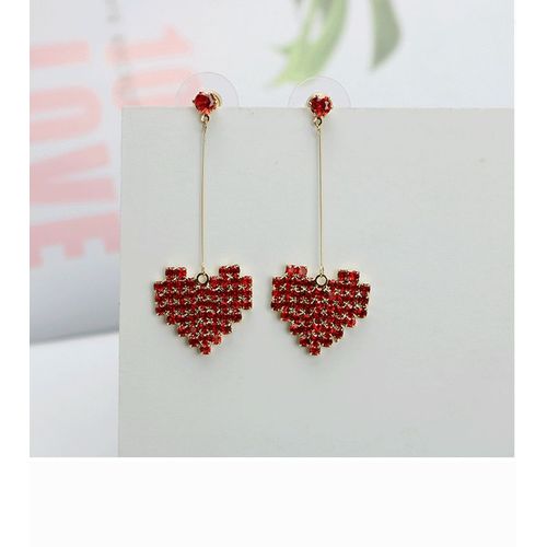 Boucles D'oreilles Longues En Strass Pour Femmes, Rouge Net, Simple, En Forme De C¿Ur, Doux, Sauvage, Bijoux, Vente En Gros