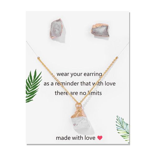 Ensemble De Boucles D'oreilles Et De Colliers Pour Femmes Et Filles, Pendentif En Pierre Brute Irrégulière Naturelle, Clous D'oreille En Quartz, Cadeau De Bijoux De Guérison, Mode