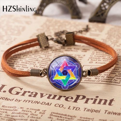 Metatron-Bracelet Pendentif Cube, Bijoux Chakra, Cuir Spirituel, Verre, Bijoux Avant, Géométrie Sacrée, Fleur De Vie, 2020