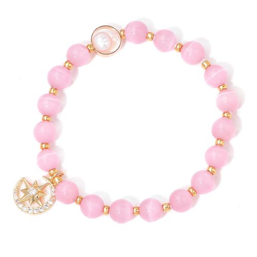 Bracelet À Breloques Étoile Et Lune Pour Femmes Et Hommes, Pierre D'oeil De Chat Colorée, Bracelet Perlé, Perles Polies D'énergie, Bijoux À La Mode