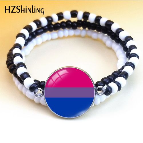Drapeau De La Fierté Bisexuel, Ensemble De Style Bohémien, Arc-En-Ciel Bleu, Cabochon En Verre, Pendentifs Dôme, Bracelet Élastique, Bijoux À La Mode