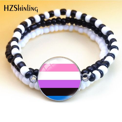 Drapeau De La Fierté Bisexuel, Ensemble De Style Bohémien, Arc-En-Ciel Bleu, Cabochon En Verre, Pendentifs Dôme, Bracelet Élastique, Bijoux À La Mode