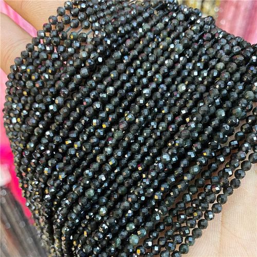 Perles En Pierre D'obsidienne Noire À Facettes, Perles D'or Naturelles, Bracelet À Micro Facettes, Bijoux De Direction, Petites Perles Adt, Document, 2mm, 3mm