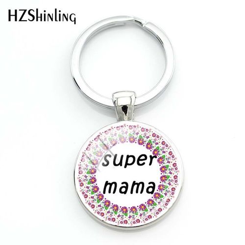 Porte-Clés Super Mama Avec Clé Ronde En Verre, Accessoires De Sac Pendentif, Bijoux À La Mode, Joi Love Mum Dinner To Hot, 2020
