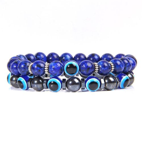 Bracelets En Pierre De Lave Naturelle Pour Hommes Et Femmes, Ensemble De Bijoux Vintage Yogo Mala, Double Chaîne Élastique, Oeil De Tigre