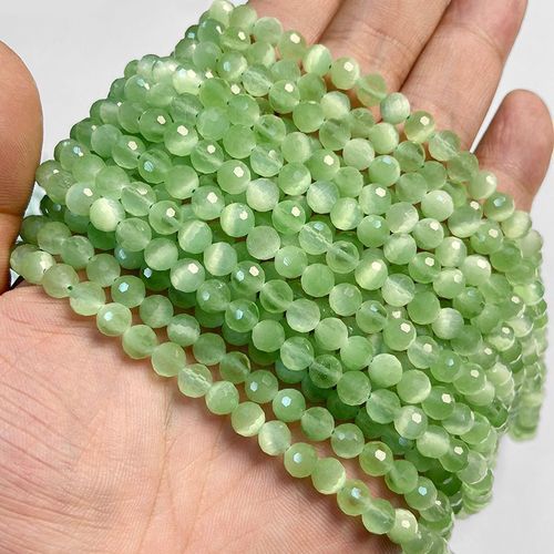 Perles À Facettes En Jades Naturels, Turquoise, Malachite, 6mm, Rondes, ¿Il De Chat, Pour Bricolage, Bracelets, Bijoux, Accessoires De Direction, 15 Pouces