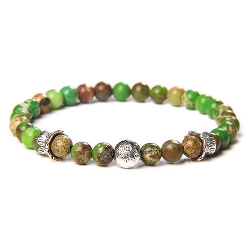 Bracelets En Pierre De Sédiments De Mer Verts De 6mm, Bijoux Pour Couple, Pour Homme, Porte-Bonheur, En Argent, Perles Artisanales, Pour Femme