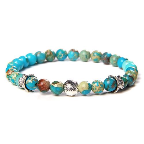 Bracelets En Pierre De Sédiments De Mer Verts De 6mm, Bijoux Pour Couple, Pour Homme, Porte-Bonheur, En Argent, Perles Artisanales, Pour Femme
