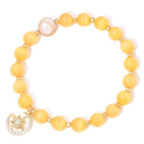 Bracelet À Breloques Étoile Et Lune Pour Femmes Et Hommes, Pierre D'oeil De Chat Colorée, Bracelet Perlé, Perles Polies D'énergie, Bijoux À La Mode