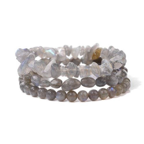 Ensemble De Bracelets En Labrumen Naturel, Pierre De Lune Grise, Faits À La Main, Bijoux Énergétiques Pour Femme Et Homme, 3 Pièces
