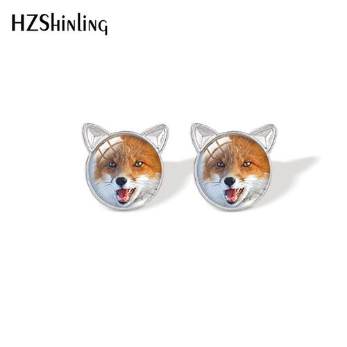 Boucles D'oreilles Pour Femmes, Cabochon En Verre, Motifs D'animaux, Chats, Renard Rouge Et Blanc, Bijoux À La Mode