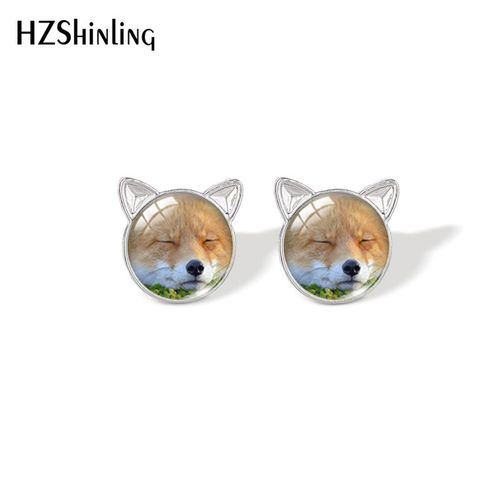 Boucles D'oreilles Pour Femmes, Cabochon En Verre, Motifs D'animaux, Chats, Renard Rouge Et Blanc, Bijoux À La Mode