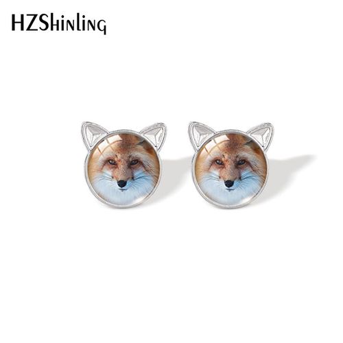 Boucles D'oreilles Pour Femmes, Cabochon En Verre, Motifs D'animaux, Chats, Renard Rouge Et Blanc, Bijoux À La Mode