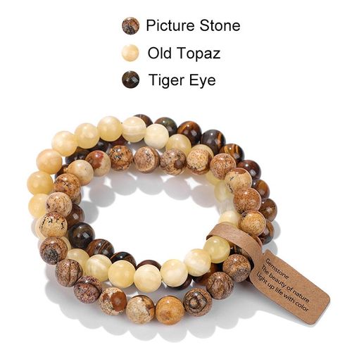 Bracelet De Guérison Perlé ¿Il De Tigre Pour Hommes Et Femmes, Ensemble De Bracelets En Cristal Naturel, Bijoux Empilables, Mala De Mode, 8mm, 3 Pièces Par Ensemble
