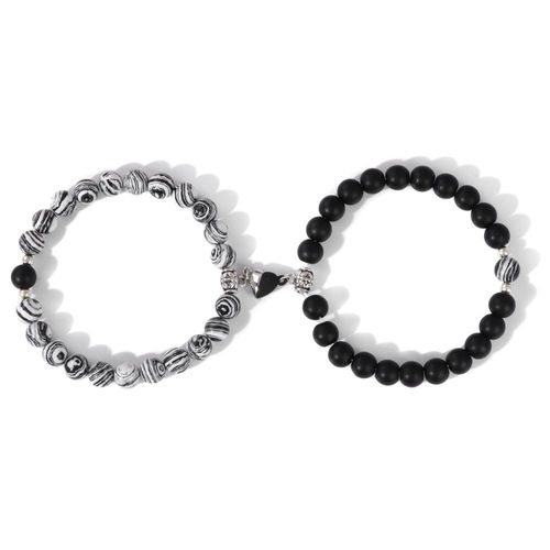Bracelets Perlés En Pierre Naturelle, 2 Pièces/Ensemble, Onyx Noir, En Forme De C¿Ur Magnétique, Bijoux D'amitié Pour Amoureux, Offre Spéciale