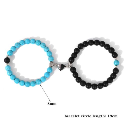 Bracelets Perlés En Pierre Naturelle, 2 Pièces/Ensemble, Onyx Noir, En Forme De C¿Ur Magnétique, Bijoux D'amitié Pour Amoureux, Offre Spéciale