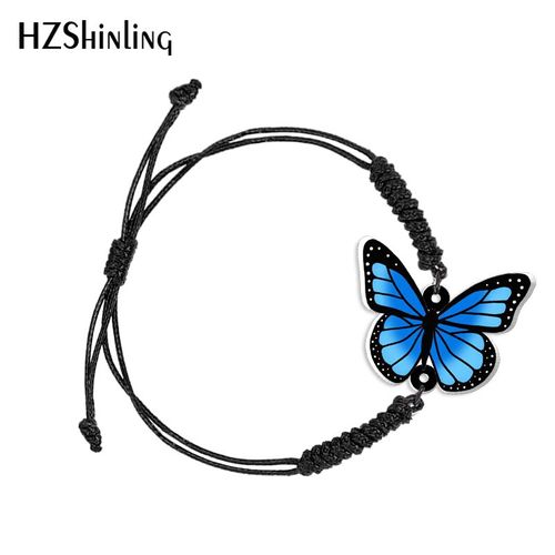 Bracelet En Acrylique Imprimé Papillon Bleu Noir Et Rouge Tissé Réglable, Chaîne En Résine Acrylique Époxy, Bijoux À La Mode Pour Femmes