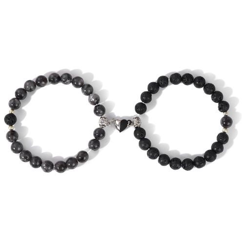 Bracelets Perlés En Pierre Naturelle, 2 Pièces/Ensemble, Onyx Noir, En Forme De C¿Ur Magnétique, Bijoux D'amitié Pour Amoureux, Offre Spéciale