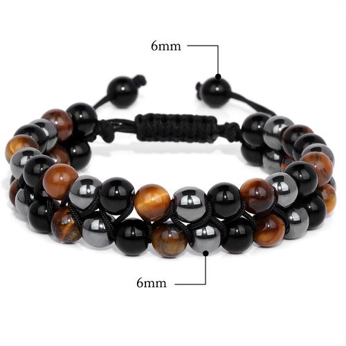 Bracelets Tressés En ¿Il De Tigre Pour Hommes, Bracelets De Perles D'hématite, Bracelet À Double Couche, Bijoux En Pierre, Protection De La Santé, Mode Masculine