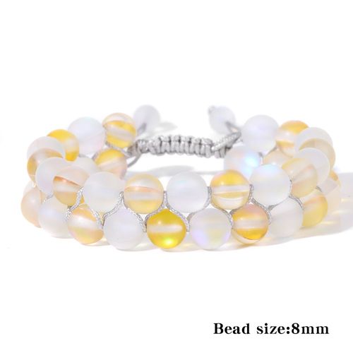 Bracelet Double Couche En Pierre De Lune Perlée Pour Femmes Et Hommes, Bracelets Tressés En Cristal De Verre Sirène Brillant, Bijoux
