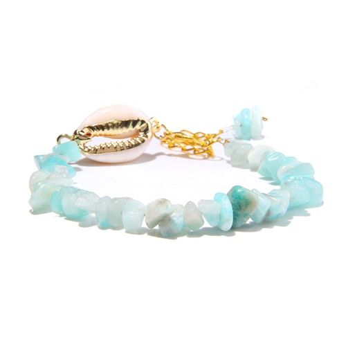 Bracelet En Pierre D'aigue-Marine Semi-Précieuse Pour Femmes, Style Hawaïen, Plage De Mer, Couleur Or, Pendentif Coquille, Bleu