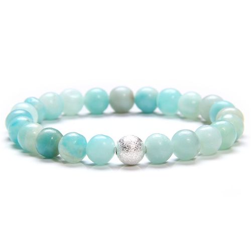 Bracelets En Amazonite Naturelle Pour Femmes, Bijoux Fins En Perles Plaquées, Style Décontracté, Élastique, Pierre Bleue Polie, Cadeau Pour Hommes
