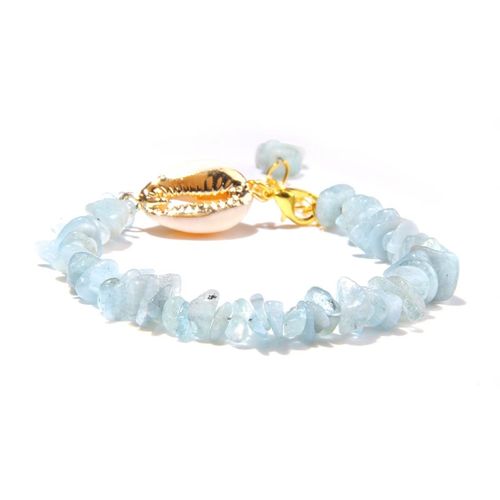 Bracelet En Pierre D'aigue-Marine Semi-Précieuse Pour Femmes, Style Hawaïen, Plage De Mer, Couleur Or, Pendentif Coquille, Bleu