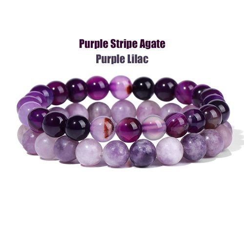 Ensemble De Bracelets En Fluorite Violette Pour Hommes, 2 Pièces, Bracelet En Pierre D'améthyste Naturelle, Breloque Extensible, Bijoux Faits À La Main
