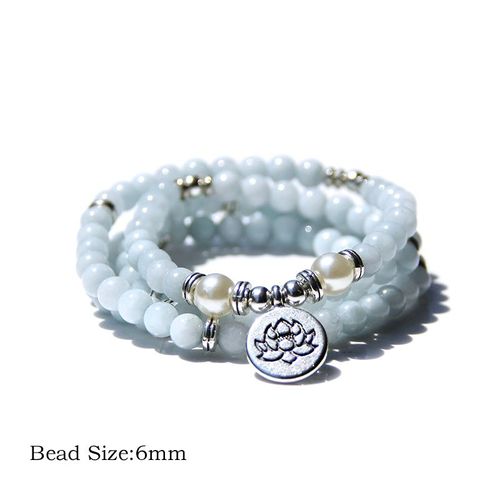 Bracelet Mala En Quartz Aigue-Marine Naturelle Pour Femme, Perles Rondes Bleues En Pierre, Alliage Annie, Breloque, Collier, 108 Pièces