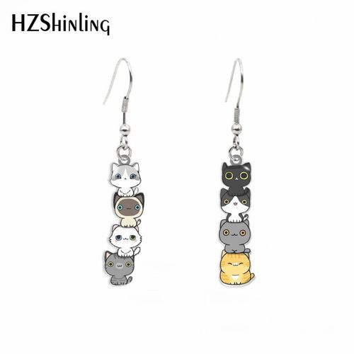 Boucles D'oreilles À Motif De Chats, Boucles D'oreilles À Crochet En Acrylique, Goutte D'eau, Bijoux En Résine Époxy À La Mode