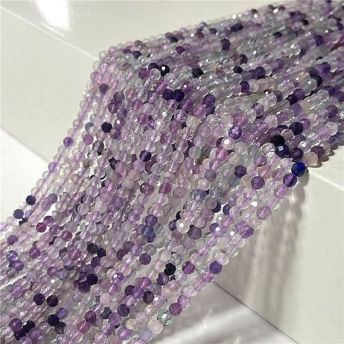 Perles En Fluorite Violette Naturelle 15.5 \""3 Mm, Micro-Facettes, Petites Pierres, Bricolage, Fabrication De Boucles D'oreilles Goutte, Bijoux, Décoration De Collier