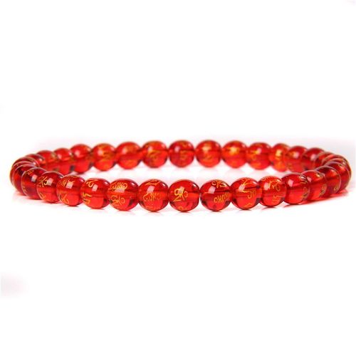 Bracelets De Perles En Verre Jaune Poli Pour Femmes, Bijoux Extensibles Bouddhistes Avec Six Mots, Cadeaux D'anniversaire, 6 Mm