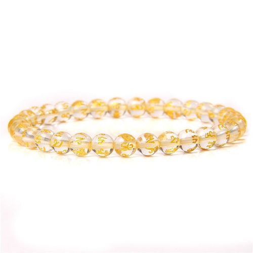 Bracelets De Perles En Verre Jaune Poli Pour Femmes, Bijoux Extensibles Bouddhistes Avec Six Mots, Cadeaux D'anniversaire, 6 Mm