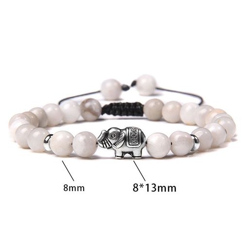Bracelets À Breloques En Forme D'éléphant, Couleur Argent, Pierre Naturelle, Amazonite Perlée, Agates Tressées Réglables, Bijoux Pour Femmes Et Hommes
