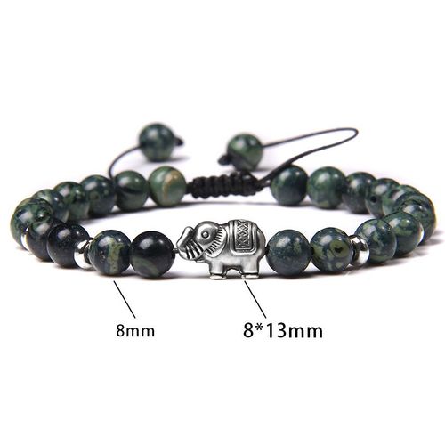 Bracelets À Breloques En Forme D'éléphant, Couleur Argent, Pierre Naturelle, Amazonite Perlée, Agates Tressées Réglables, Bijoux Pour Femmes Et Hommes