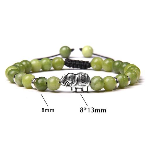 Bracelets À Breloques En Forme D'éléphant, Couleur Argent, Pierre Naturelle, Amazonite Perlée, Agates Tressées Réglables, Bijoux Pour Femmes Et Hommes