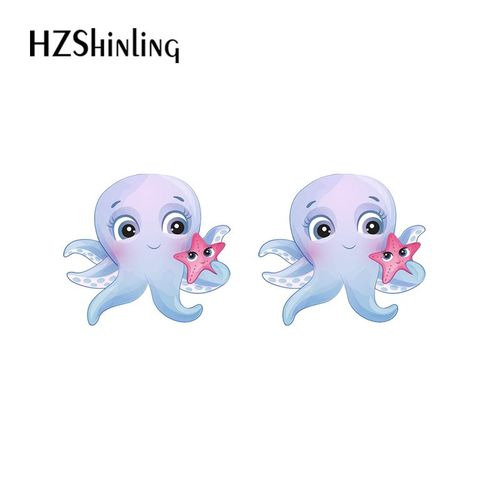 Boucles D'oreilles Chubby Cartoon Pour Femme, Doldave, Baleine, Octopus, Hippocampe, Clous D'oreilles En Acrylique, Résine, Bijoux D'élection, Bleu Océan