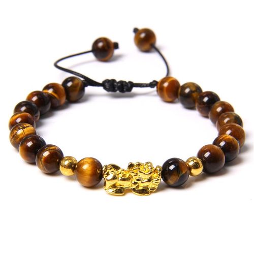 Bracelets Fengshui En Pierre D'agate Naturelle Pour Hommes Et Femmes, Bijoux Tressés Élastiques Faits À La Main, Breloque Pixiu, Perles Motte 8-12mm